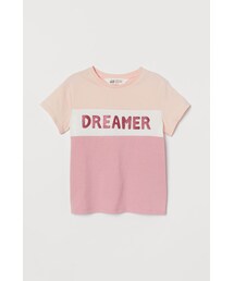 H&M - グリッタープリントTシャツ - ピンク