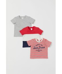 H&M - コットンジャージーTシャツ 3枚セット - レッド