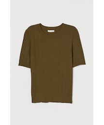 H&M（エイチ・アンド・エム）の「H&M - ビスコースブレンド リブトップス - グリーン（シャツ/ブラウス）」