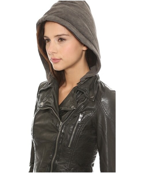 FREE PEOPLE(フリーピープル)の「Free People Vegan Leather Hooded Moto Jacket(ライダースジャケット・Black/Light Grey・4/10/2/12/8/0/6)」の2枚目の写真