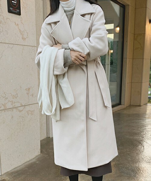 DHOLIC（ディーホリック）の「[kclub] ベルト付ウール混ロブコート（ダウンジャケット/コート・レディース・black/softbeige・ONESIZE）」の2枚目の写真