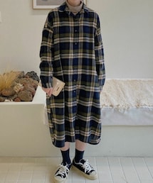 DHOLIC STYLE | チェック柄ロングシャツワンピース(シャツワンピース)
