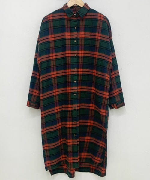 DHOLIC STYLE（ディーホリックスタイル）の「チェック柄ロングシャツワンピース（シャツワンピース・レディース・ブルー/オレンジ・FREE）」の2枚目の写真