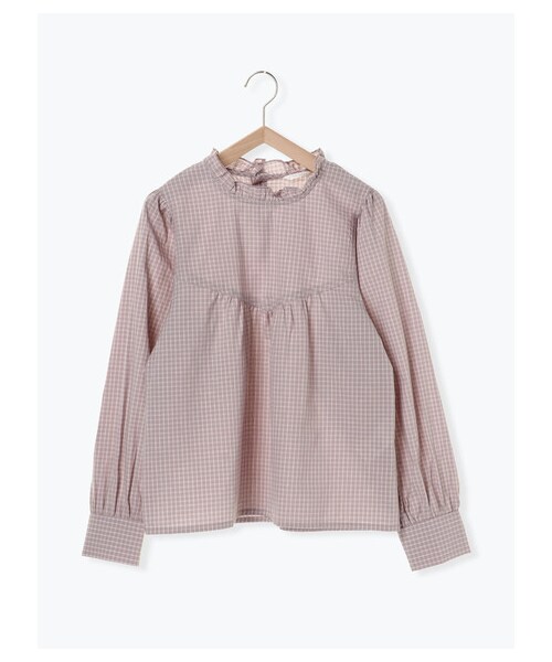 ehka sopo(エヘカソポ)の「チェックフリルブラウス(トップス・アイボリー/オフホワイト/ラベンダー・F)」の1枚目の写真