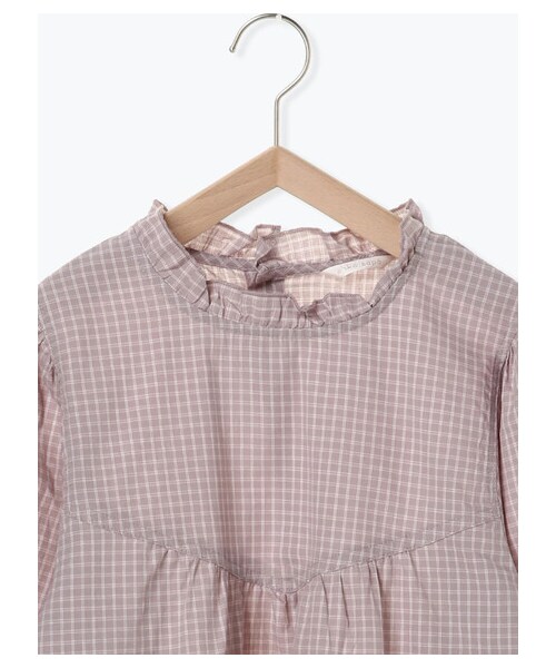 ehka sopo(エヘカソポ)の「チェックフリルブラウス(トップス・アイボリー/オフホワイト/ラベンダー・F)」の3枚目の写真