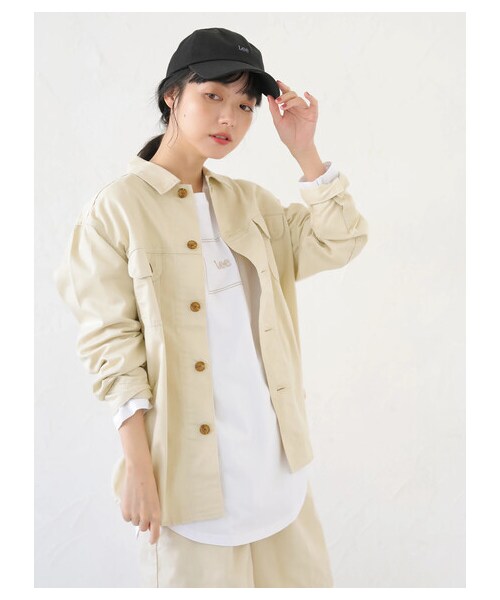 earth music&ecology(アースミュージックアンドエコロジー)の「【先行予約】Lee×earth シャツジャケット(ジャケット/アウター・ベージュ/イエロー/ミント・S/M)」の2枚目の写真