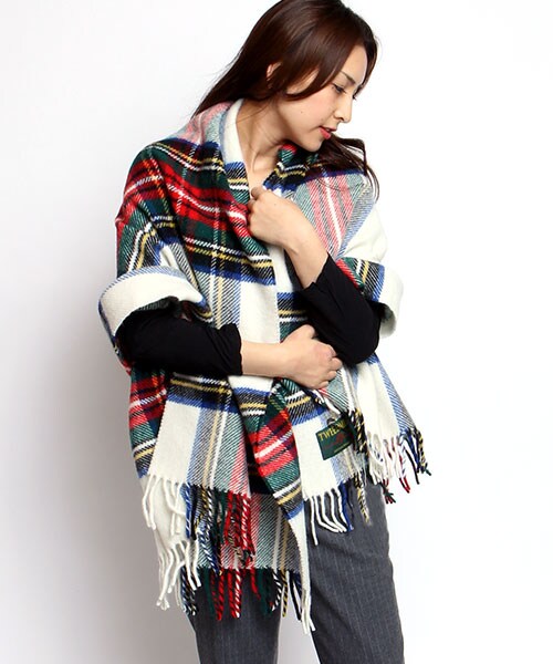 TWEED MILL(ツイードミル)の「チェックブランケット(その他・ホワイト/ブルー・ONE SIZE)」の3枚目の写真