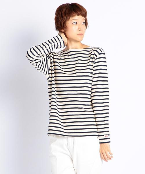 DOUBLE NAME（ダブルネーム）の「Ｕ．Ｓ．Ａ．空紡糸ボーダーＴシャツ（トップス・ネイビー/ワイン/キナリ・FREE）」の3枚目の写真