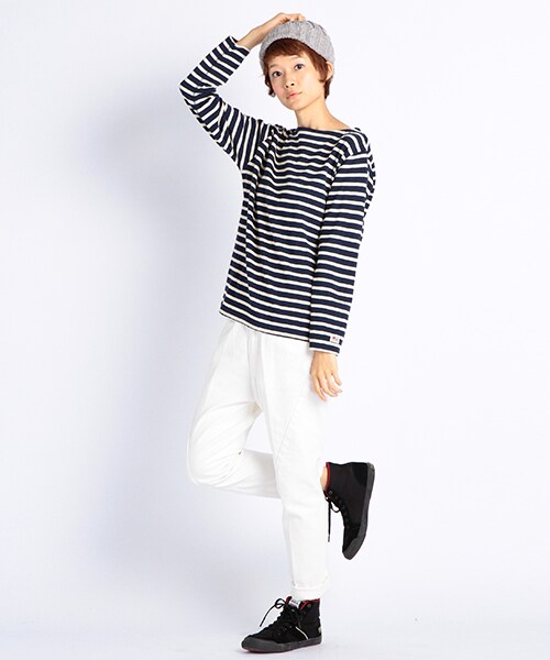 DOUBLE NAME（ダブルネーム）の「Ｕ．Ｓ．Ａ．空紡糸ボーダーＴシャツ（トップス・ネイビー/ワイン/キナリ・FREE）」の8枚目の写真