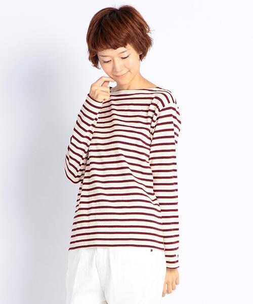 DOUBLE NAME（ダブルネーム）の「Ｕ．Ｓ．Ａ．空紡糸ボーダーＴシャツ（トップス・ネイビー/ワイン/キナリ・FREE）」の2枚目の写真