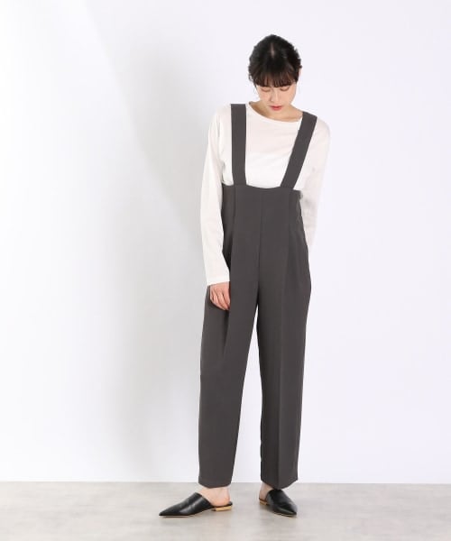 LOWRYS FARM(ローリーズファーム)の「Pツイルサロペット(ワンピース/ドレス・チャコールグレー/ベージュ)」の1枚目の写真