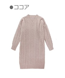 Bobon21 | ケーブル柄Vネックニットワンピース-全２色-(ワンピース)