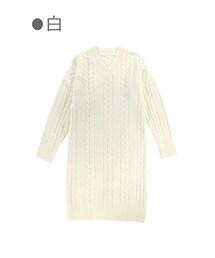 Bobon21 | ケーブル柄Vネックニットワンピース-全２色-(ワンピース)
