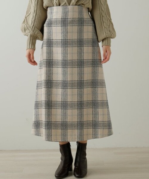 frames RAY CASSIN（フレームスレイカズン）の「BIGチェックAラインスカート（スカート・レディース・ベージュ/ブラウン/オフ白・FREE）」の6枚目の写真