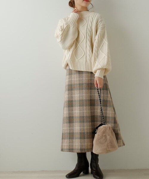 frames RAY CASSIN（フレームスレイカズン）の「BIGチェックAラインスカート（スカート・レディース・ベージュ/ブラウン/オフ白・FREE）」の15枚目の写真