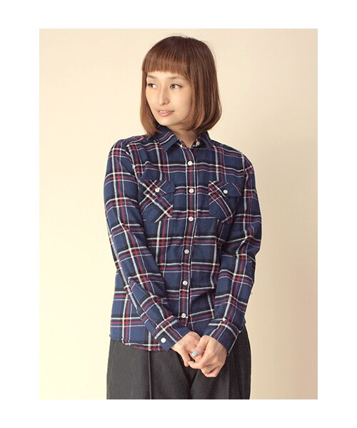 w closet(ダブルクローゼット)の「ビエラ起毛ポケット付チェックシャツ(トップス・レディース・レッドベース/ブルーベース/ネイビーベース/グリーンベース・FREE)」の1枚目の写真