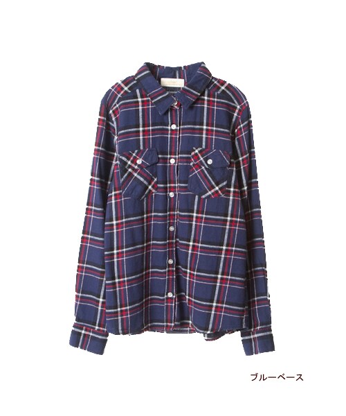 w closet(ダブルクローゼット)の「ビエラ起毛ポケット付チェックシャツ(トップス・レディース・レッドベース/ブルーベース/ネイビーベース/グリーンベース・FREE)」の3枚目の写真
