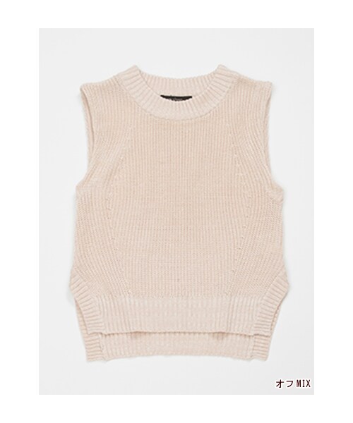 w closet(ダブルクローゼット)の「両畦編みハイネックニットベスト(トップス・レディース・オフMIX/ベージュMIX/ネイビーMIX・FREE)」の2枚目の写真
