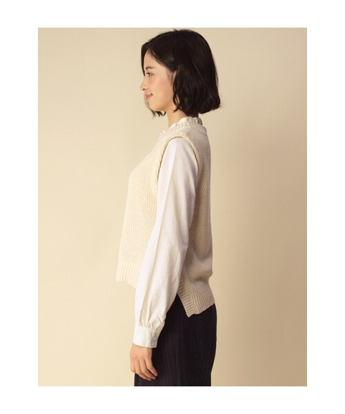 w closet(ダブルクローゼット)の「両畦編みハイネックニットベスト(トップス・レディース・オフMIX/ベージュMIX/ネイビーMIX・FREE)」の5枚目の写真