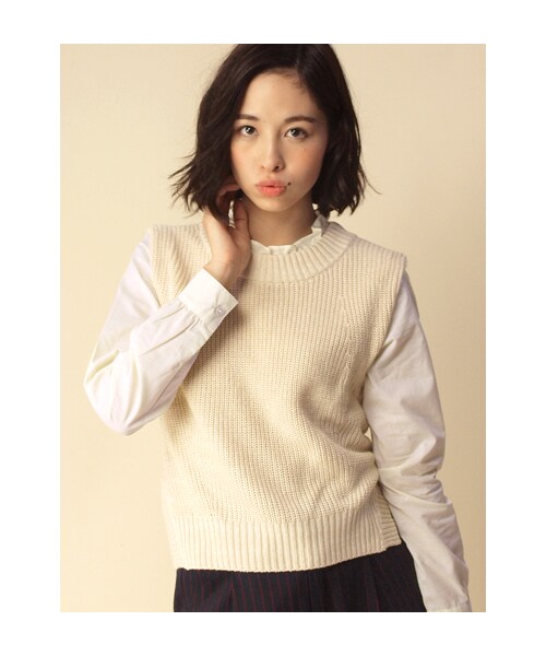 w closet(ダブルクローゼット)の「両畦編みハイネックニットベスト(トップス・レディース・オフMIX/ベージュMIX/ネイビーMIX・FREE)」の1枚目の写真