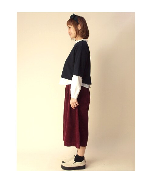 w closet（ダブルクローゼット）の「16Wコーデュロイミモレ丈ワイドパンツ（パンツ・レディース・ライトサックス/ワイン/ブラック・FREE）」の5枚目の写真