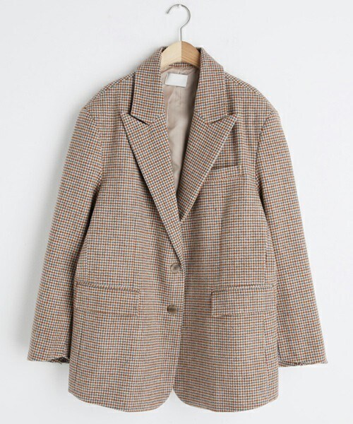 DHOLIC(ディーホリック)の「ハウンドトゥースジャケット(スーツジャケット・レディース・ベージュ/ブラウン・ONESIZE)」の1枚目の写真