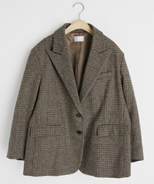 DHOLIC(ディーホリック)の「ハウンドトゥースジャケット(スーツジャケット・レディース・ベージュ/ブラウン・ONESIZE)」の2枚目の写真