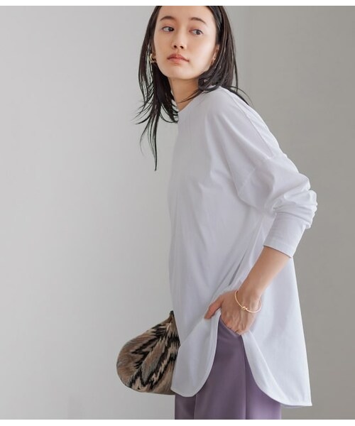 ADAM ET ROPE'（アダムエロペ）の「クルーネックコットンチュニックTEE（トップス・レディース・グレー系/ベージュ/ホワイト・36/38）」の2枚目の写真