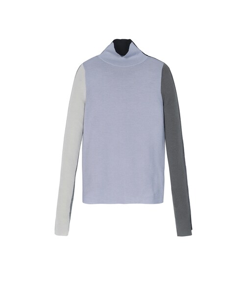 JNBY（ジェーエヌビーワイ）の「High-neck Color-block Wool Sweater（ニット/セーター・レディース・レッド/ブラウン/ブルー・36/38/40）」の2枚目の写真