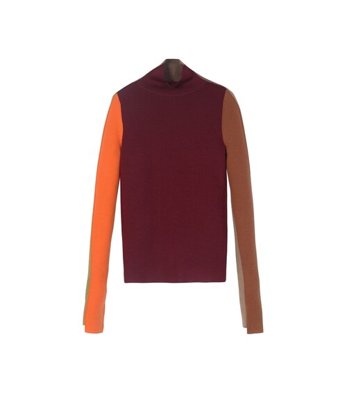 JNBY（ジェーエヌビーワイ）の「High-neck Color-block Wool Sweater（ニット/セーター・レディース・レッド/ブラウン/ブルー・36/38/40）」の3枚目の写真