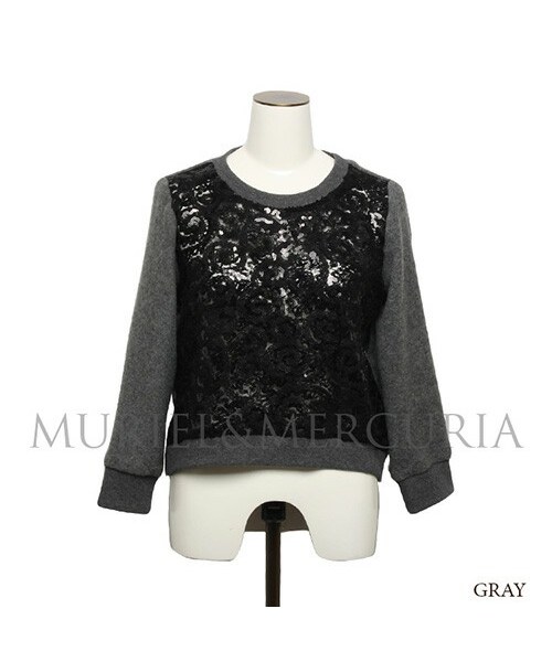 MURIEL&MERCURIA（マリエルアンドマキュリア）の「異素材切替プルオーバー（ニット/セーター・レディース・BEIGE/GRAY・38）」の2枚目の写真