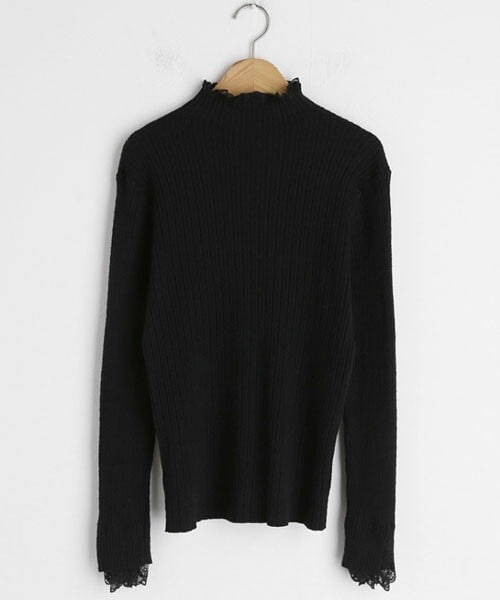 DHOLIC(ディーホリック)の「レースネックリブニット(ニット/セーター・レディース・ブラック/ホワイト・FREE)」の1枚目の写真