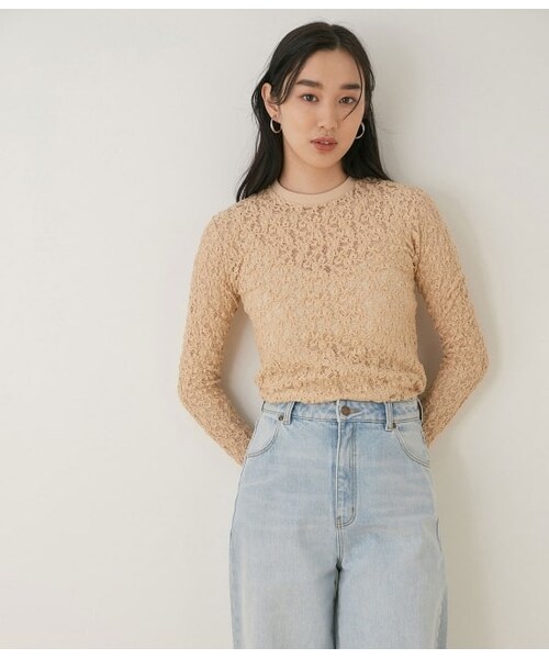 ADAM ET ROPE'（アダムエロペ）の「【YOUNG&OLSEN】別注レースロングスリーブカットソー（トップス・レディース・ホワイト/ベージュ/ブルー系・F）」の2枚目の写真