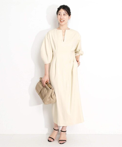 美品 IENA ヴェルメイユ パー イエナ 2,6万円 パフスリーブワンピース 追加3》P/Ryツイルウエストシェイプ パフスリーブワンピース