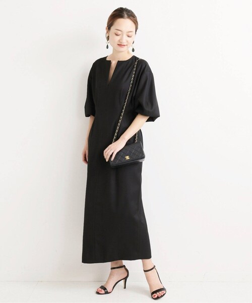 【美品】ヴェルメイユパーイエナ ウエストシェイプワンピース パフスリーブ S VERMEIL par iena ワンピース P/Ryツイルウエストシェイプ