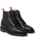 Thom Browne | Thom Browne Pebbled-Leather Brogue Boots(靴子)