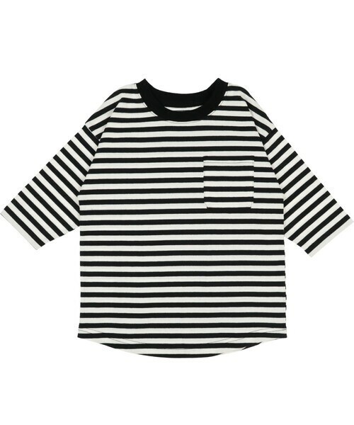 T>>2（ティーツー）の「ボーダー七分袖Tシャツ（Tシャツ/カットソー・レディース・杢グレー/イエロー/ミント/ピンク/ネイビー/ブラック・80-150/M(ママサイズ)/L(パパサイズ)）」の2枚目の写真