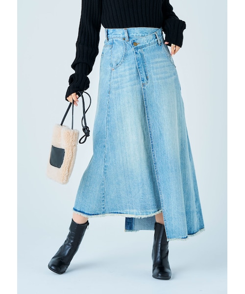 N WITH.(エヌウィズ)の「アシンメトリーラップデニムスカート2月上旬(デニムスカート・レディース・ブルー・S/M)」の2枚目の写真