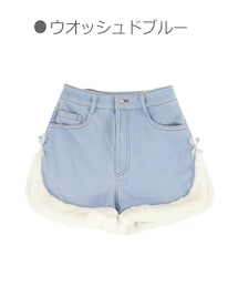 Bobon21 | 裏起毛サイドスリット入りデニムショーパン-全２色-(デニムパンツ)
