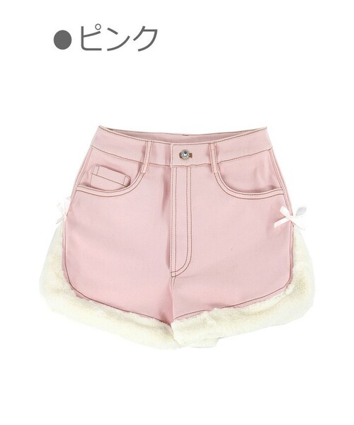 Bobon21（ボボンニジュウイチ）の「裏起毛サイドスリット入りデニムショーパン-全２色-（デニムパンツ・レディース・ブルー/ピンク・S/M/L）」の2枚目の写真
