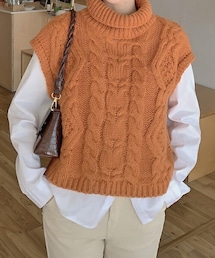 DHOLIC | [ririnco] タートルネックケーブルニットベスト(ベスト)