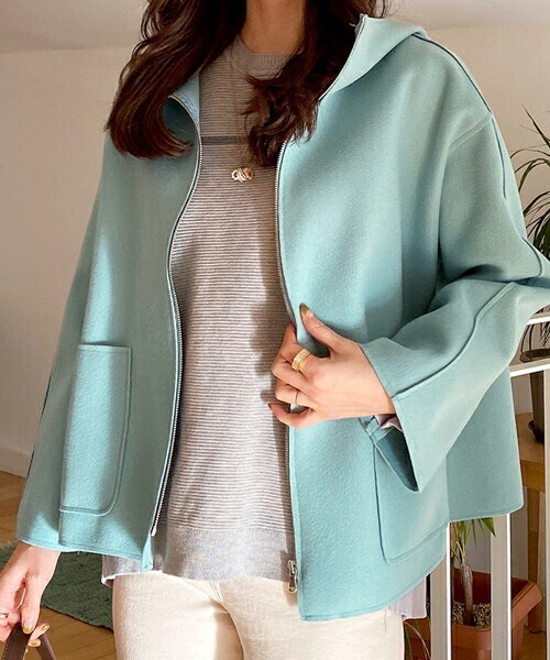 DHOLIC（ディーホリック）の「フードジップアップジャンパー（その他アウター・レディース・ベージュ/ミント/イエロー・ONESIZE）」の2枚目の写真