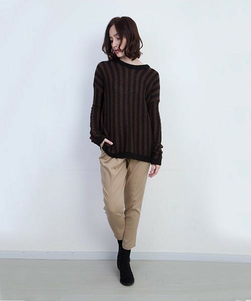 HELIOPOLE（エリオポール）の「MOMONI ストライプ柄後ろボタンニット  