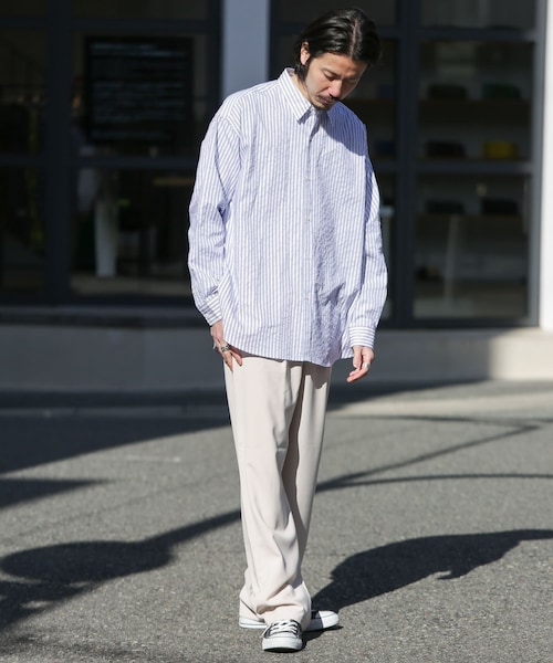 URBAN RESEARCH Sonny Label（アーバンリサーチサニーレーベル）の「ALBINIオーバーシャツ（その他・メンズ・ネイビー/ホワイト/ストライプ・M/L）」の6枚目の写真
