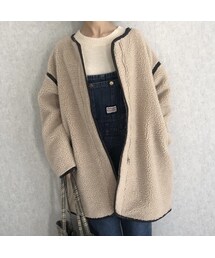 copine | レザー調ノーカラーパイピングボアミドル丈コート(3color)(その他アウター)
