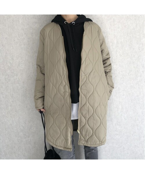 copine（コピン）の「きれいめにもカジュアルにも！裾ラウンドデザイン中綿キルティングコート（2color）（ノーカラーコート・レディース・ブラック/グリーン・ワンサイズ）」の2枚目の写真