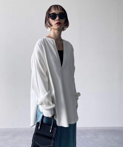 PAGEBOY（ページボーイ）の「【CORE】ヘビーオンスリブプルオーバー（トップス・レディース・オフホワイト/ブラック・FREE）」の4枚目の写真