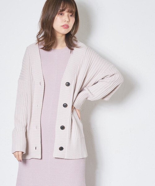 natural couture（ナチュラルクチュール）の「太リブミドルカーディガン（カーディガン/ボレロ・レディース・オフホワイト/ライトベージュ/カーキ/グレー・FREE）」の3枚目の写真