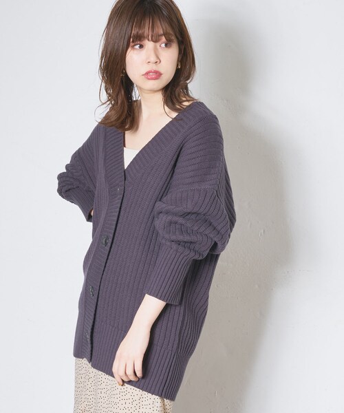 natural couture（ナチュラルクチュール）の「太リブミドルカーディガン（カーディガン/ボレロ・レディース・オフホワイト/ライトベージュ/カーキ/グレー・FREE）」の2枚目の写真
