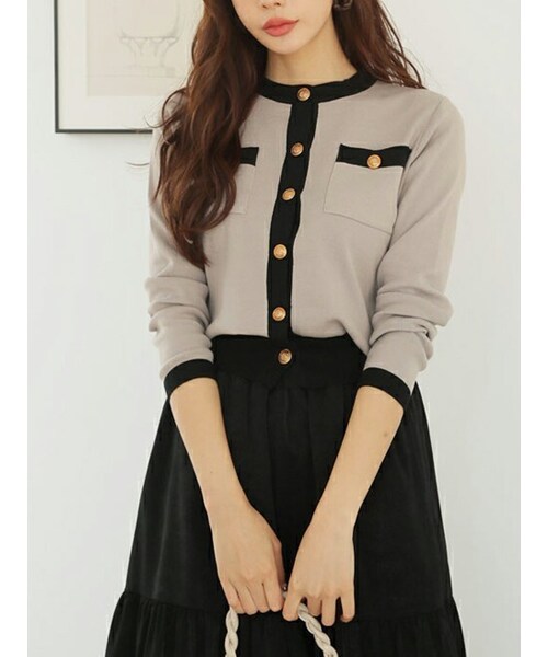 DHOLIC(ディーホリック)の「ゴールドボタンカーディガン(カーディガン/ボレロ・レディース・ベージュ/ブラック/ネイビー/ピンク・ONESIZE)」の1枚目の写真